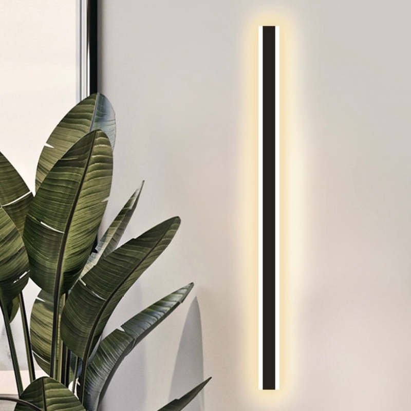 Edge Modern Outer Glow Linear Metal Outdoor Wall Light, Dark Steel Gray
