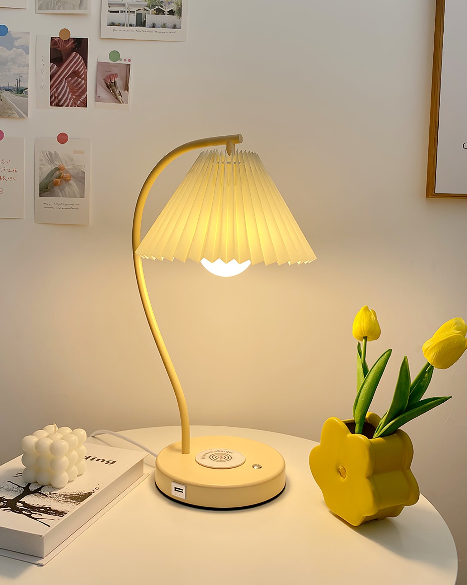 Sano Nordic Curved Ceramic/Fabric Table Lamp, White/Yellow