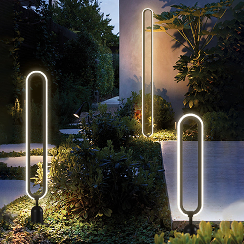 Pena Modern Metal Elliptical Ring Solar Outdoor Path Light, Black