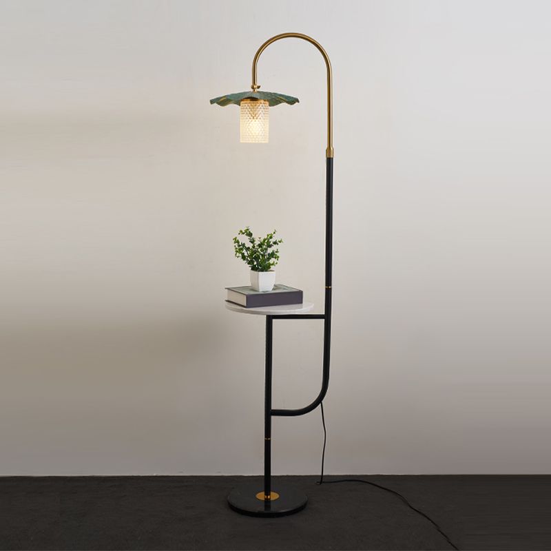 Carins Retro Lotus Metal Acrylic Floor Lamp, Gold/Green/Light Green