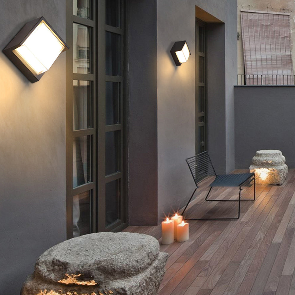 Orr Modern Square Metal Outdoor Wall Lamp, Black/White