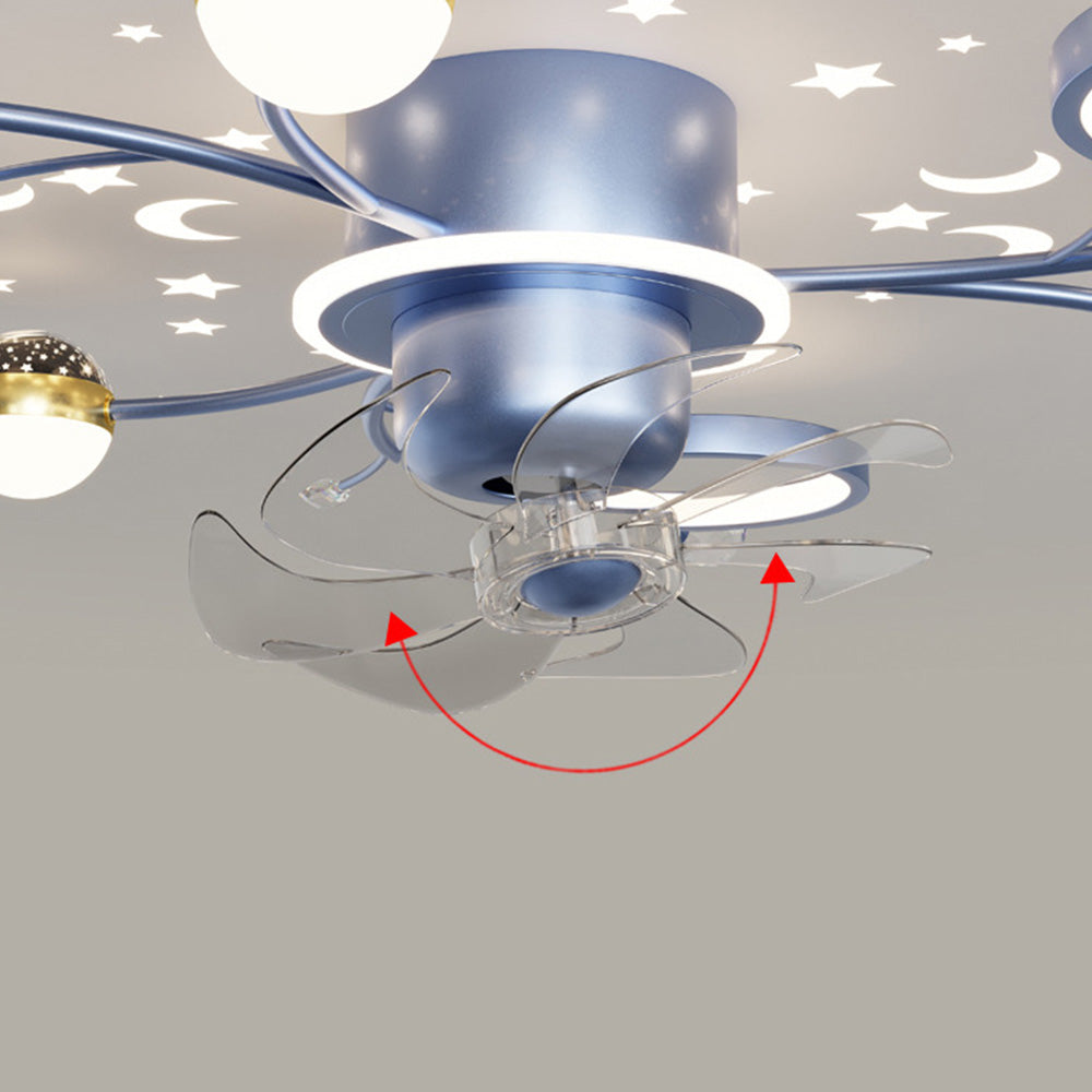 Madina Blue & Black Flush Mount Ceiling Fan with Light, 6/8/10 Heads, 31.5''/47.2''