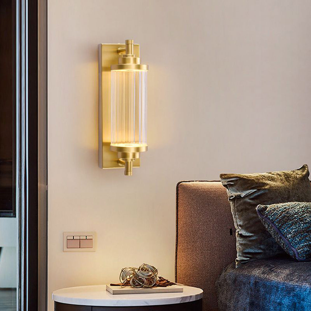 Kristy Modern Cylindrical Metal/Crystal Mirror Front Wall Lamp, Gold