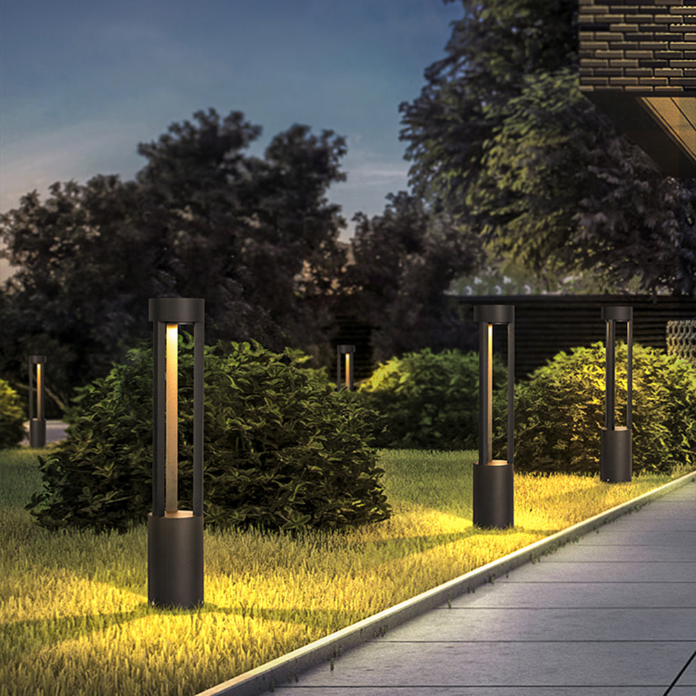 Pena Modern Cylindrical Hollow Outdoor Path Light, Black