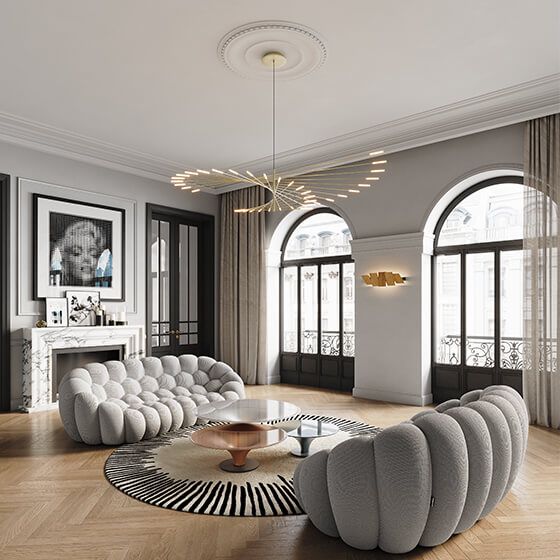 Lowry Modern Chandelier Rotating Fireworks, Black/Gold, Living Room/Art Gallery