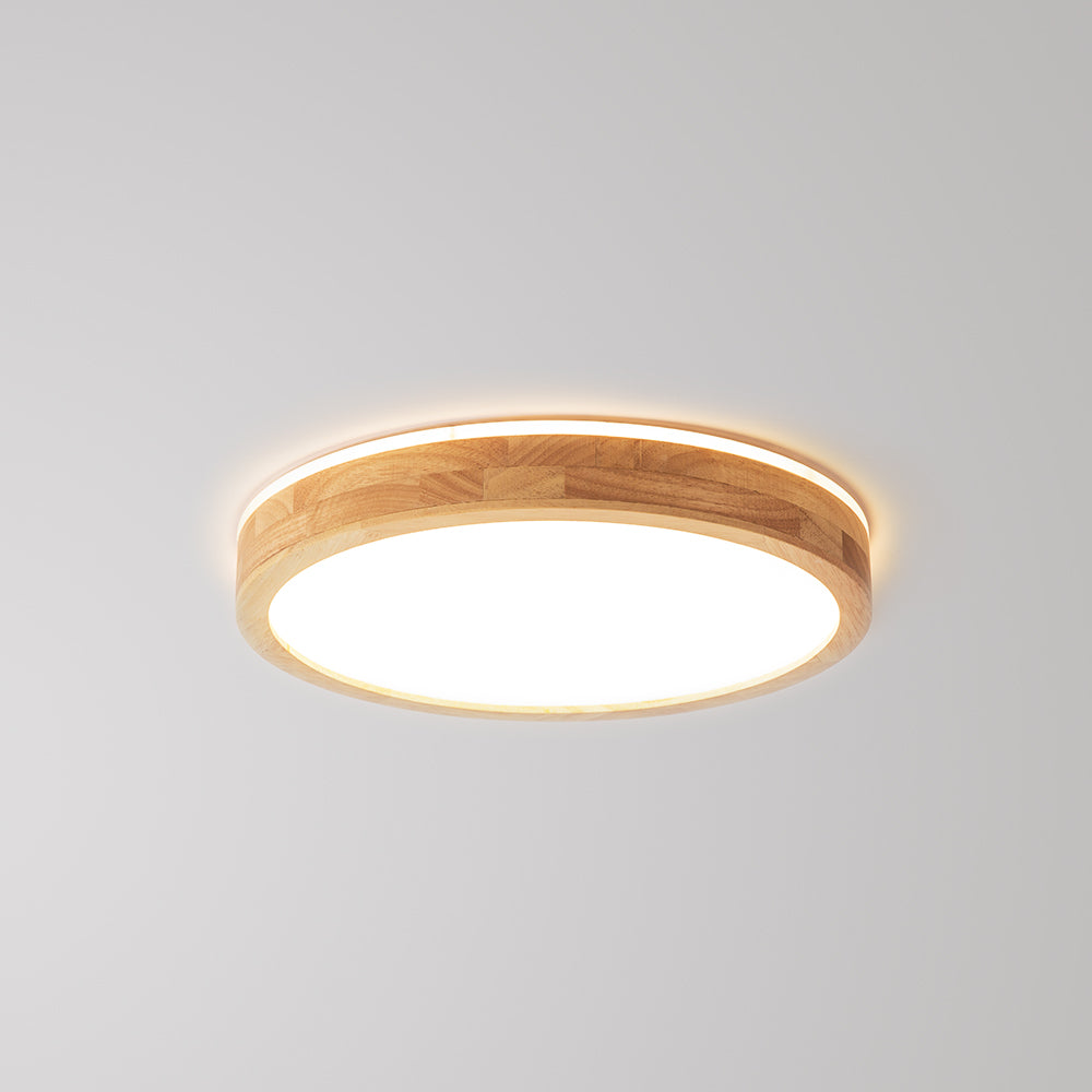 Ozawa Nordic Round Acrylic/Wood Flush Mount Ceiling Light, Wood