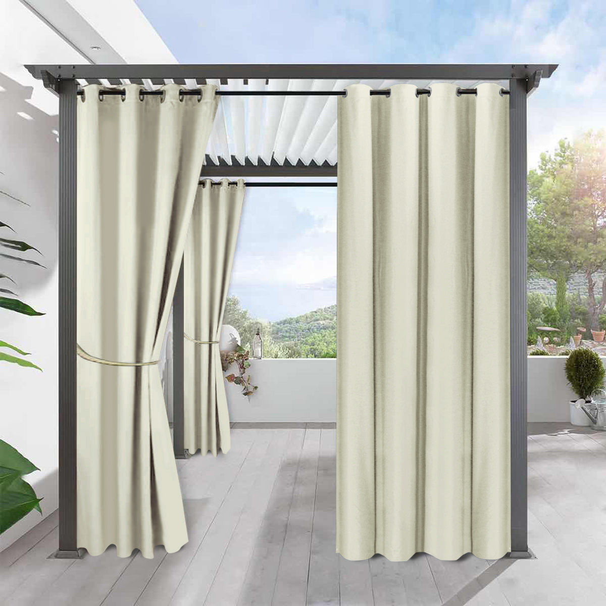 Modern Linen  Solid Color Outdoor Full Blackout Curtains