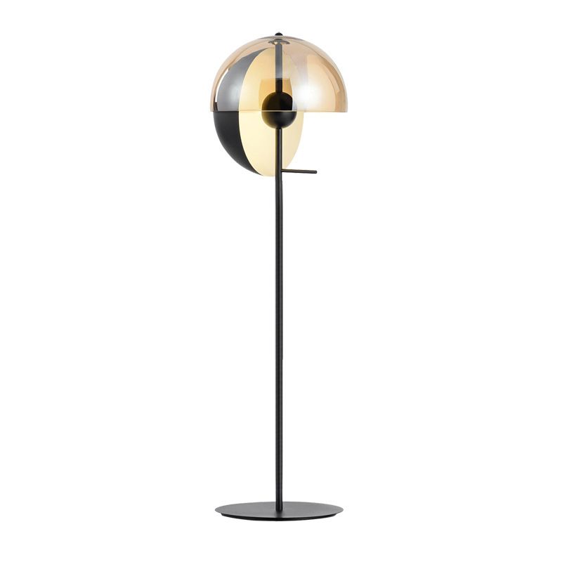 Salgado Modern Geometric Metal Glass Floor Lamp, Black/Amber