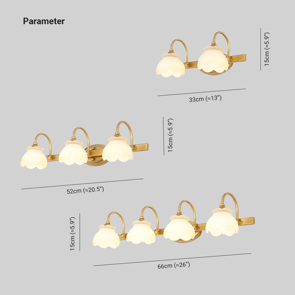 Lily Modern Flower Mirror Front Vanity Wall Lamp, Metal/Frosted Glass