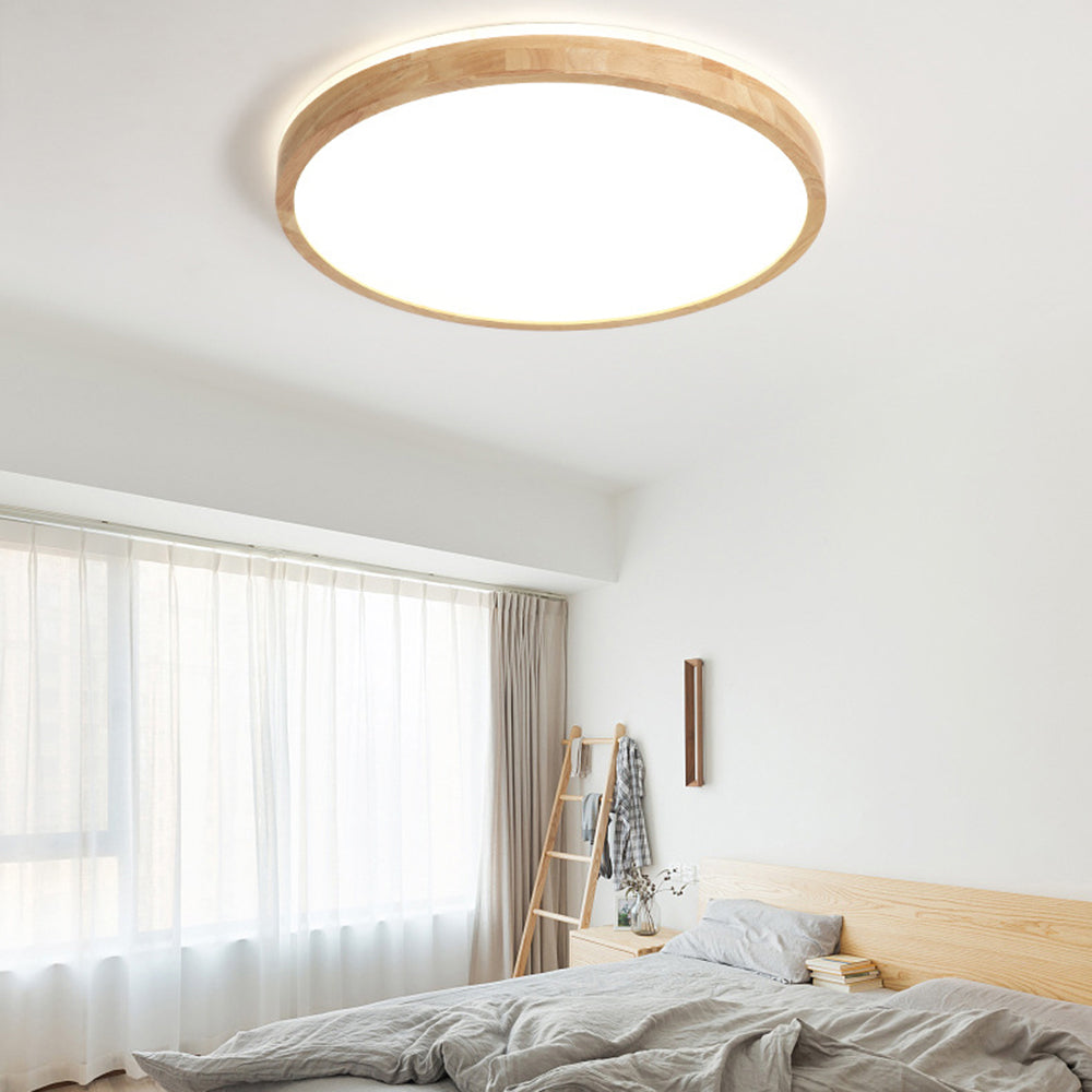 Ozawa Nordic Round Acrylic/Wood Flush Mount Ceiling Light, Wood