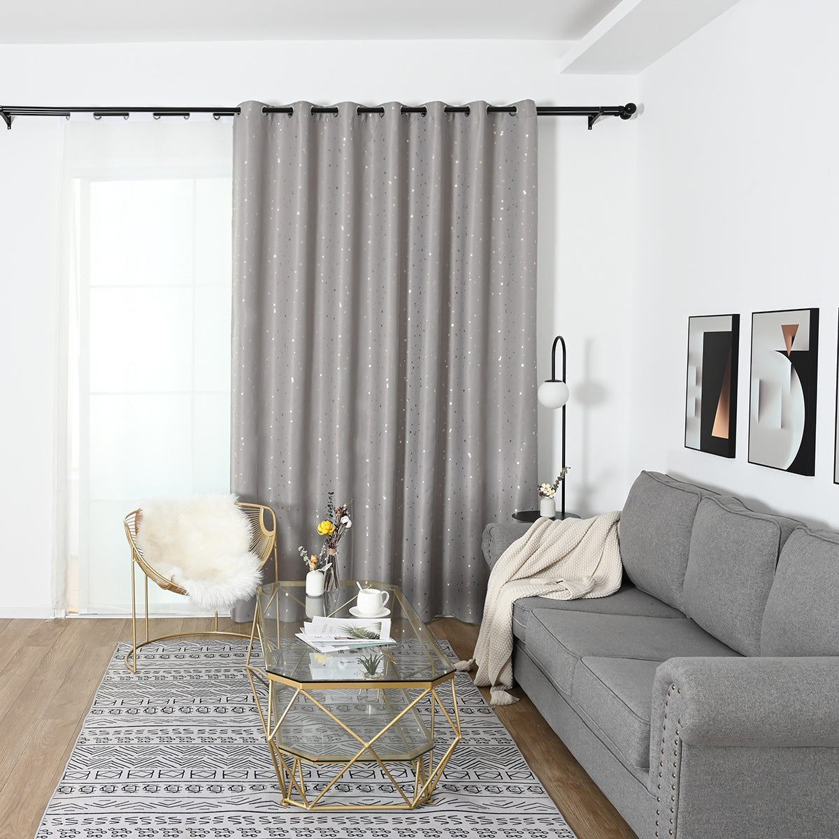 Modern Gold Star Pattern Thermal Blackout Curtain, Living Room