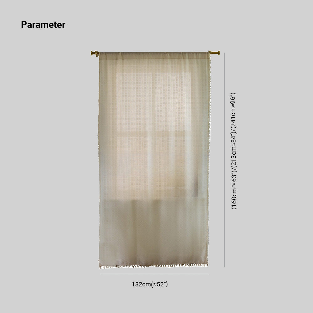 French Jacquard Fringe Sheer Curtains,  White/Beige
