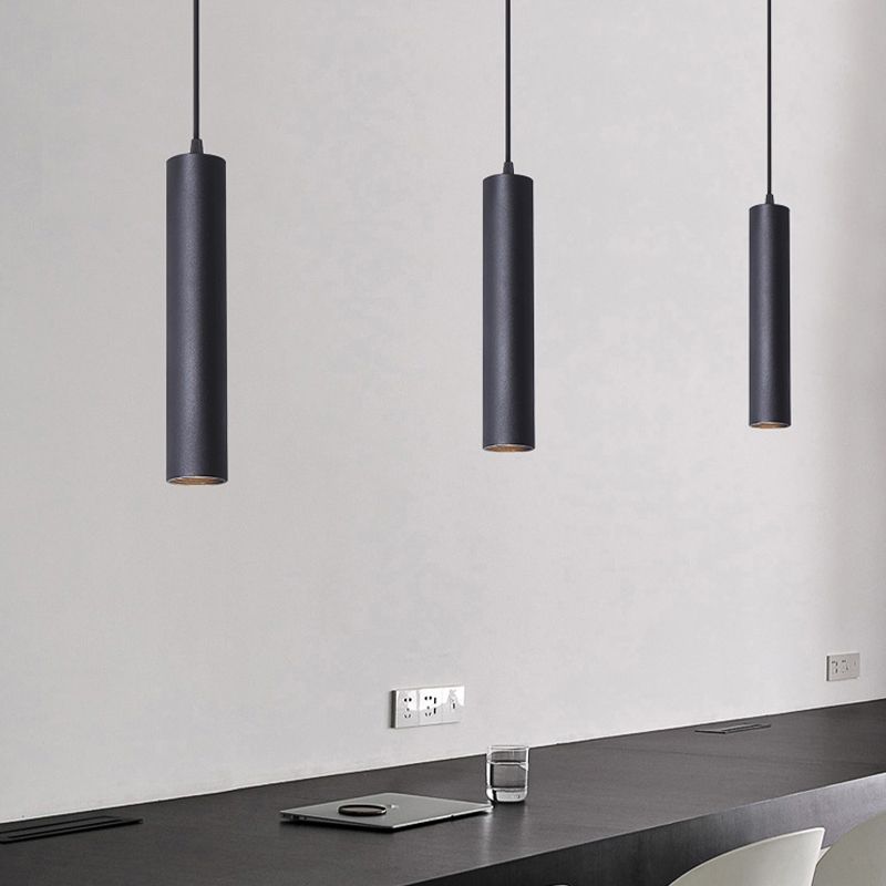 Edge Modern Cylinder Shape Linear Pendant Light, Black, Metal