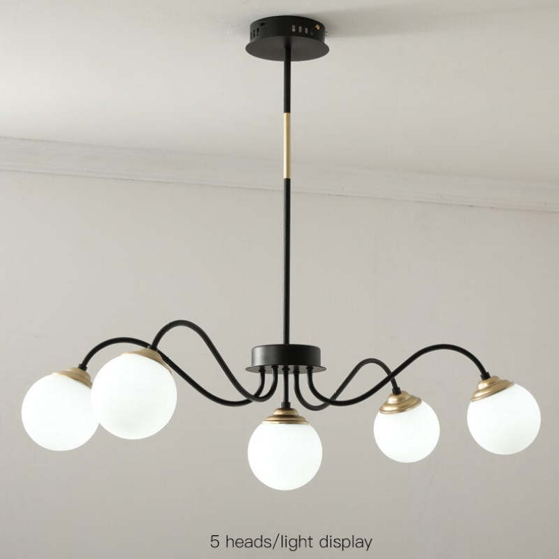 Nordic Modern Globe Metal Chandelier, White/Black