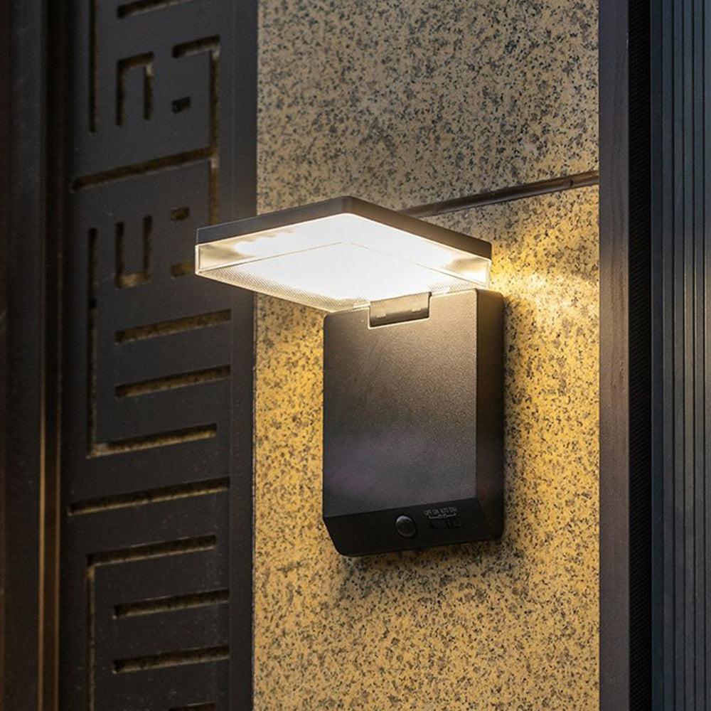 Orr Modern Minimalist Right-Angle Acrylic Sensor Solar Waterproof Outdoor Wall Lamp, Black