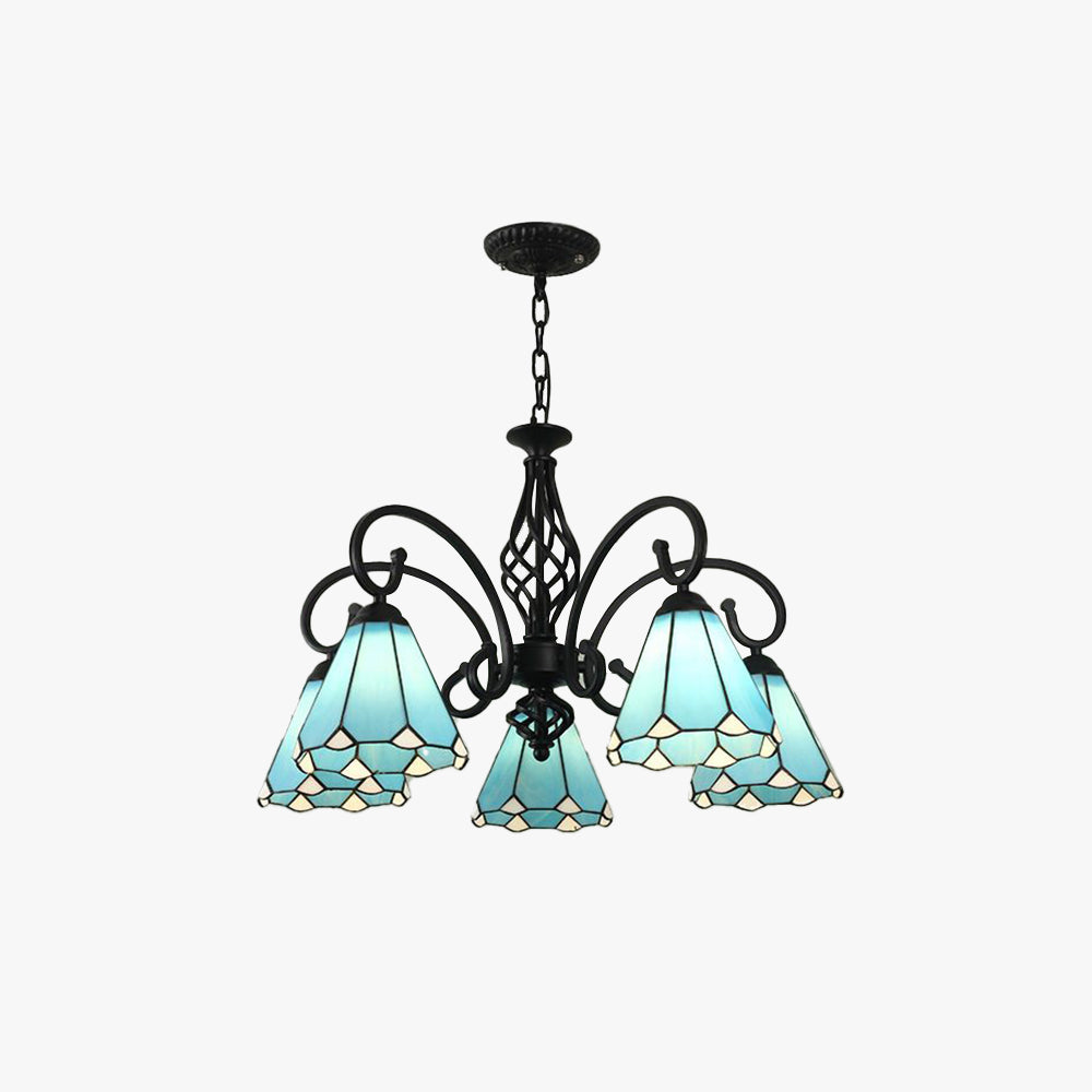 Silva Tiffany Mediterranean Branch Metal Chandelier, White/Blue/Navy Blue