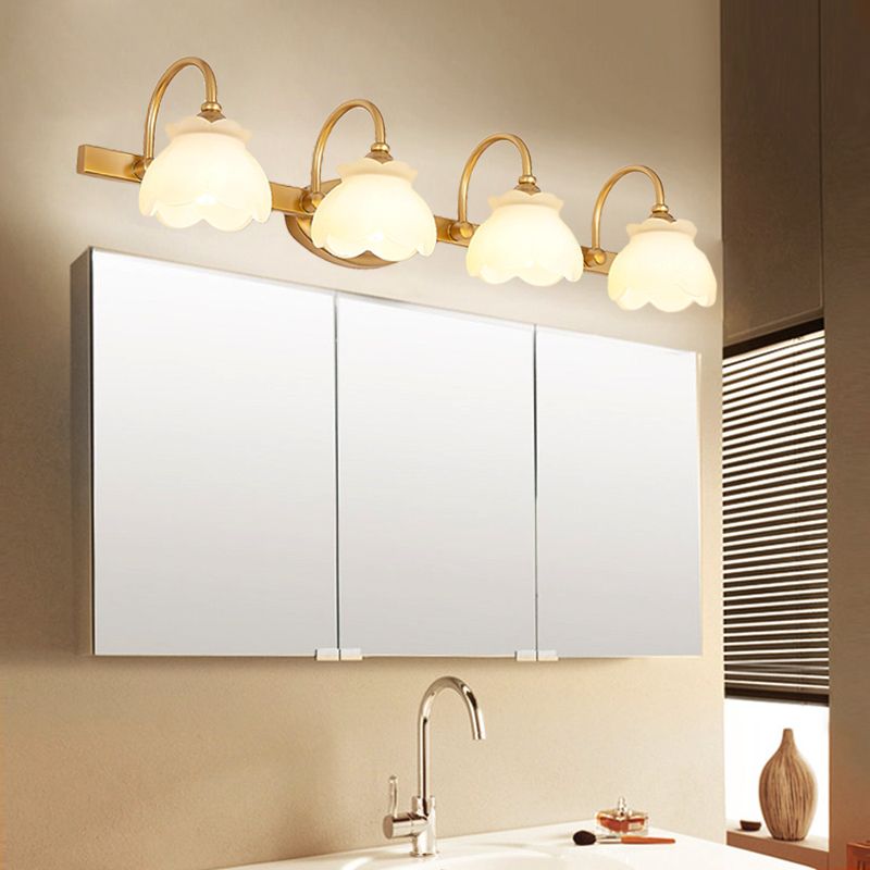 Lily Modern Flower Mirror Front Vanity Wall Lamp, Metal/Frosted Glass