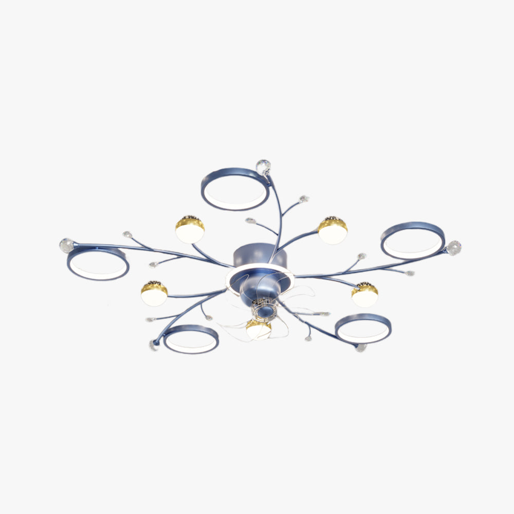 Madina Blue & Black Flush Mount Ceiling Fan with Light, 6/8/10 Heads, 31.5''/47.2''