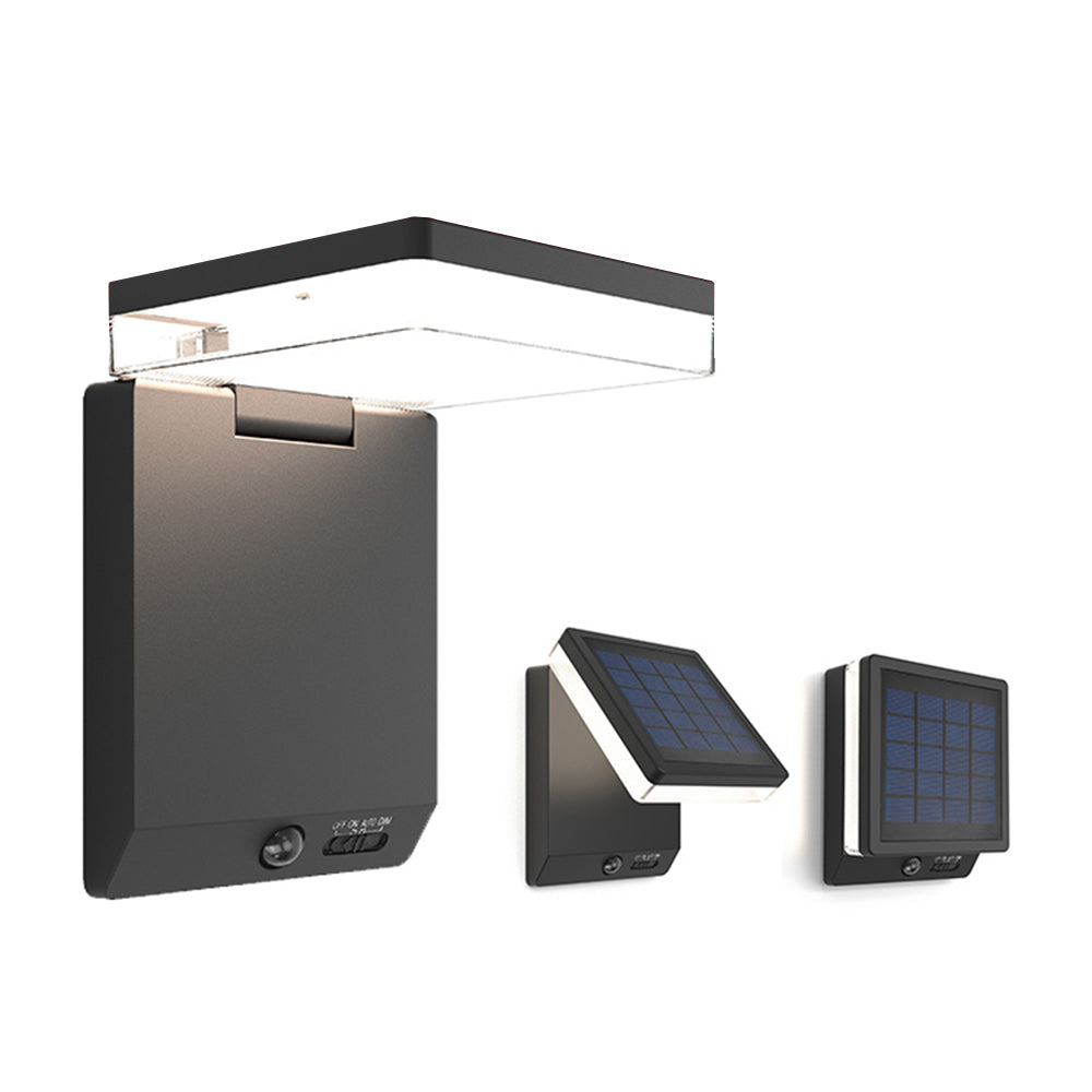 Orr Modern Minimalist Right-Angle Acrylic Sensor Solar Waterproof Outdoor Wall Lamp, Black