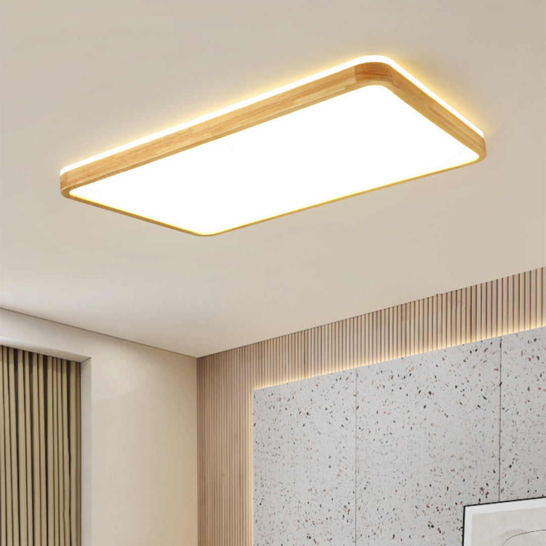 Ozawa Nordic Round Acrylic/Wood Flush Mount Ceiling Light, Wood