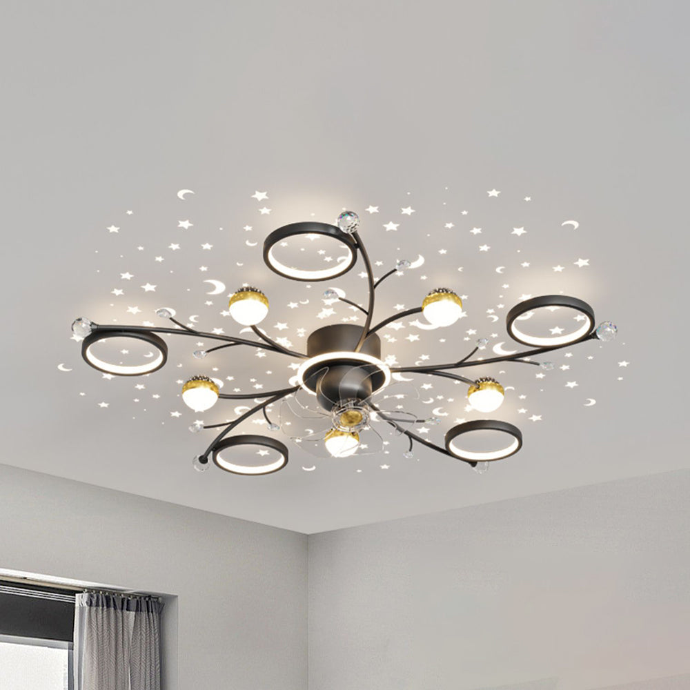 Madina Blue & Black Flush Mount Ceiling Fan with Light, 6/8/10 Heads, 31.5''/47.2''