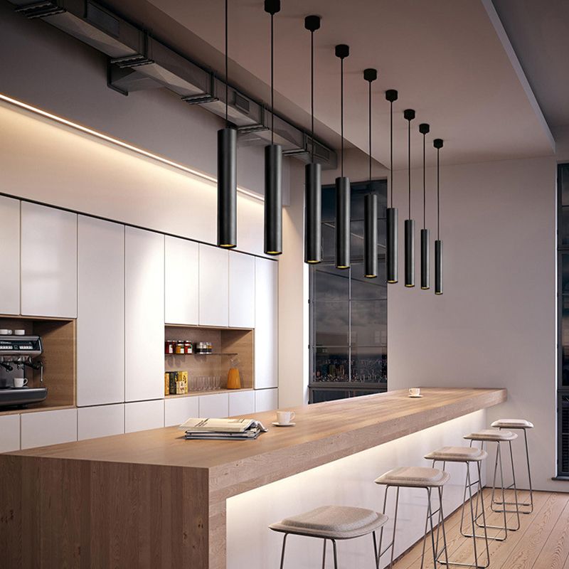 Edge Modern Cylinder Shape Linear Pendant Light, Black, Metal