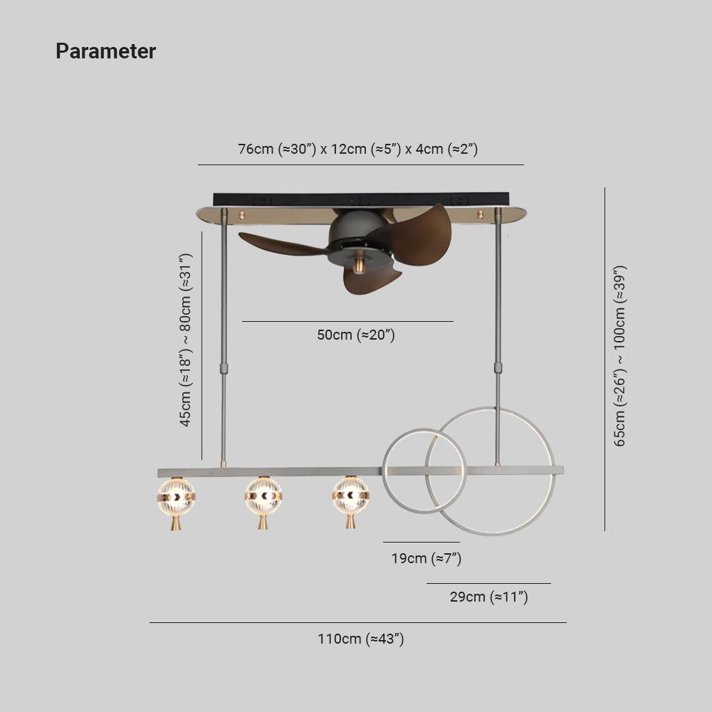 Madina Ceiling Fan with Light, Aluminium & Metal，43''
