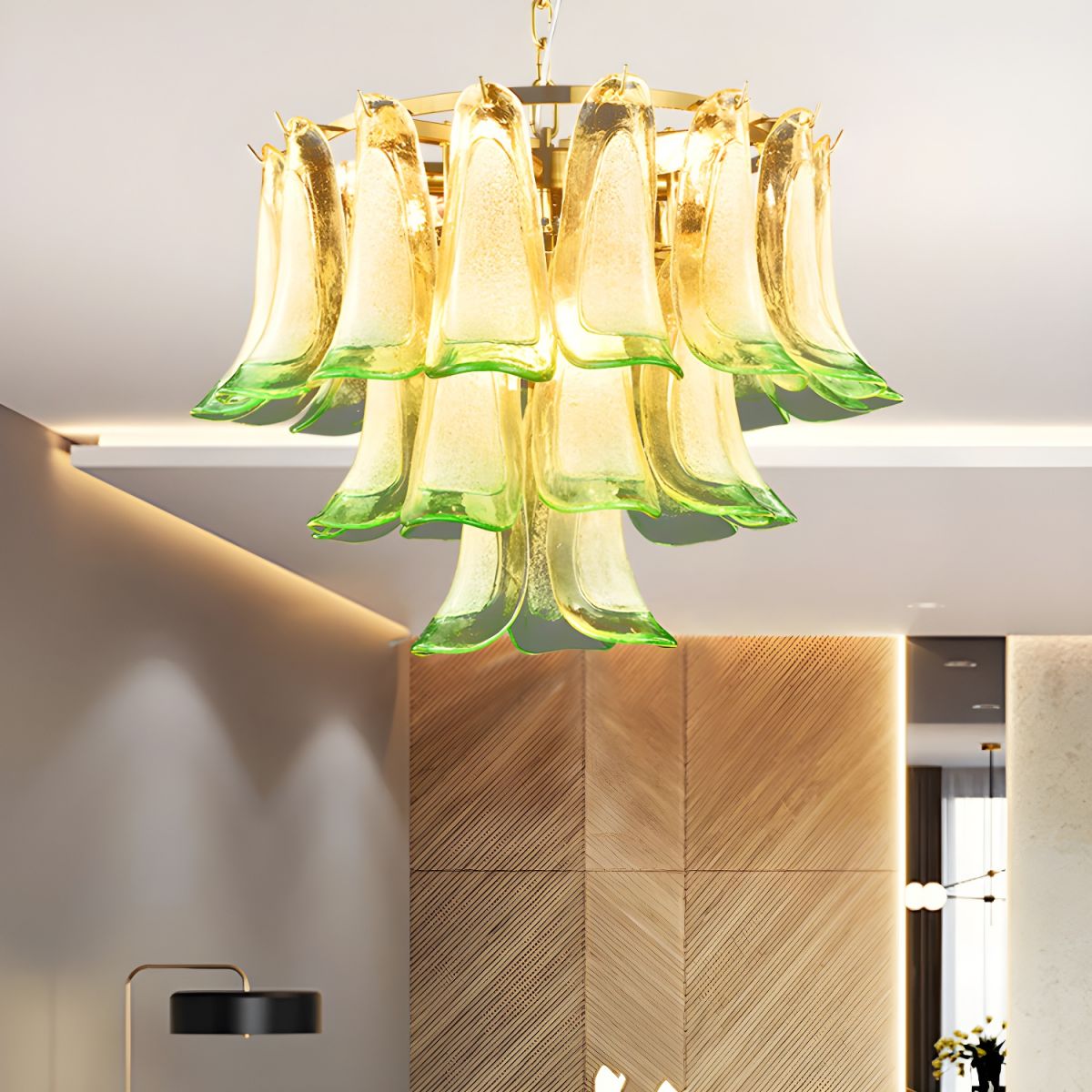 Marilyn Modern 3-Tier Stained Glass Chandelier, Green