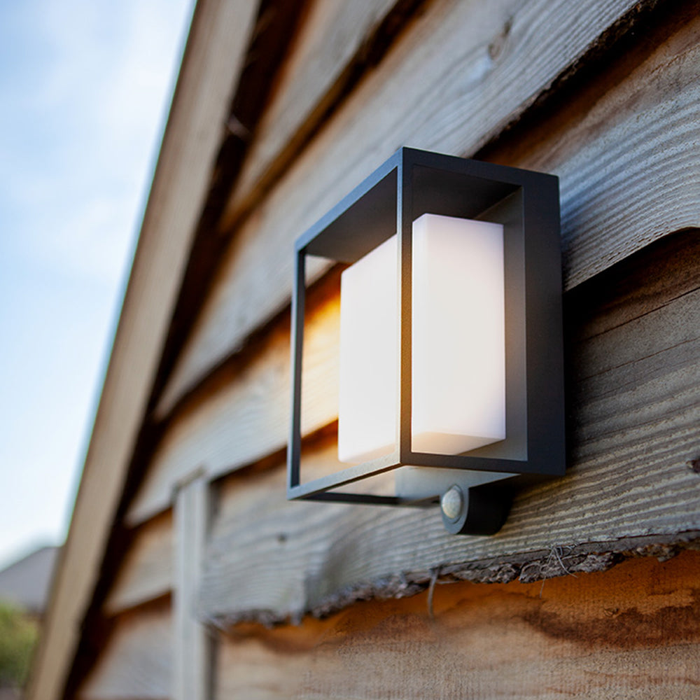 Orr Modern Rectangular Acrylic Sensor Solar Powered Outdoor Wall Lamp, Black
