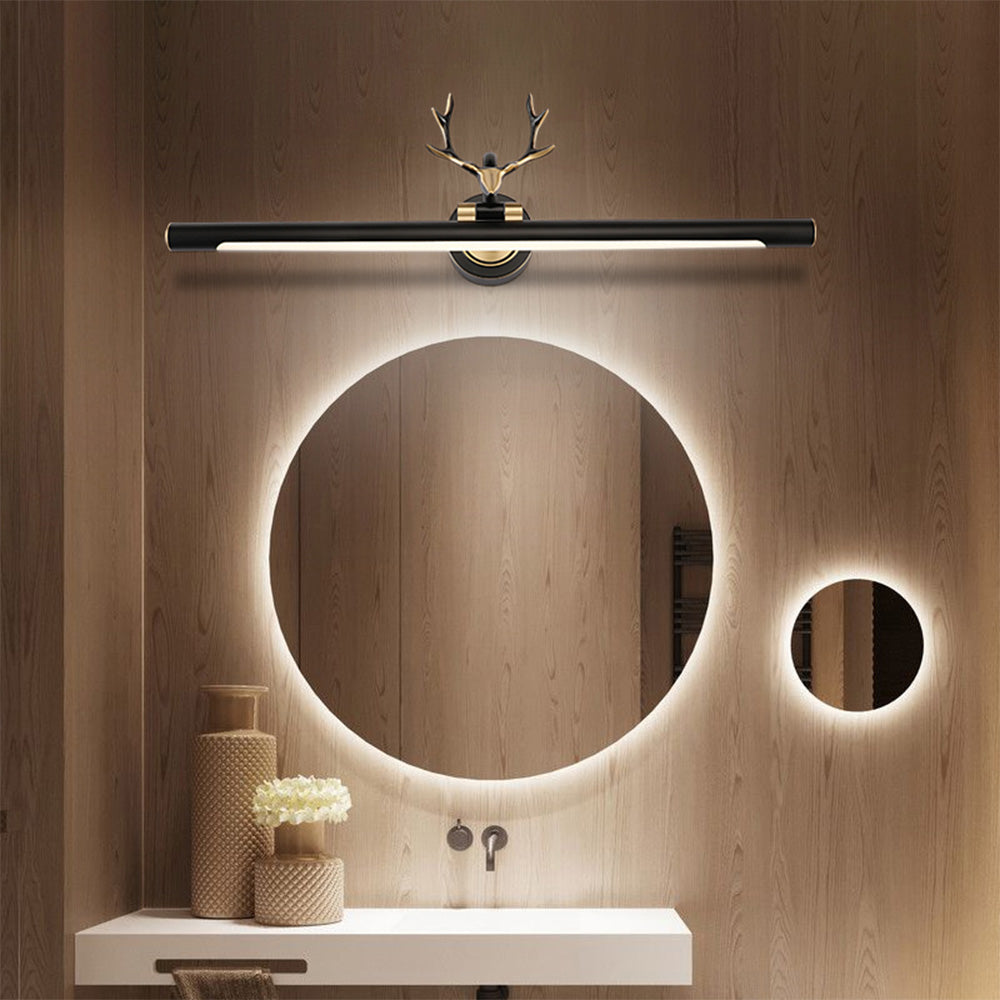 Leigh Decorative Deer Mirror Front Vanity Wall Lamp, Black/Gold
