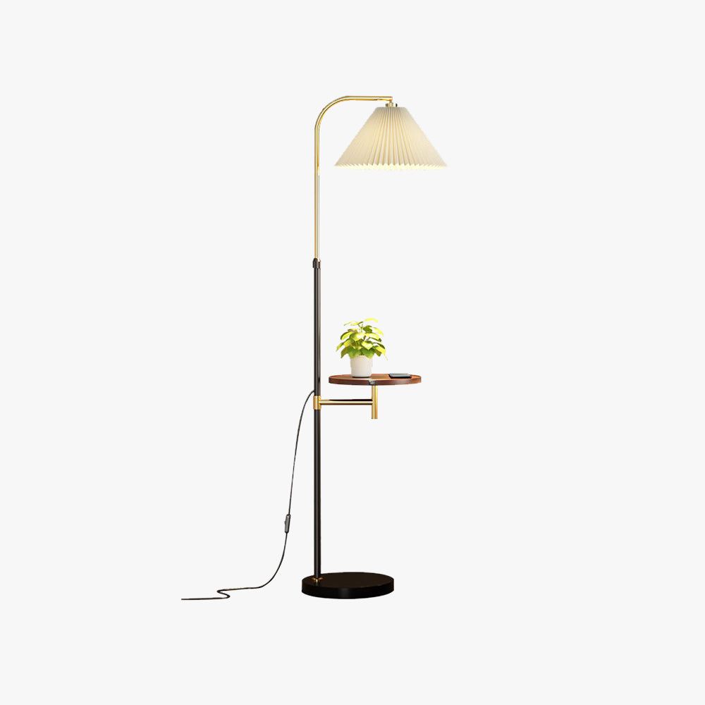 Ozawa Pleated Metal Floor Lamp With Shelves,Gold-Black/Gold
