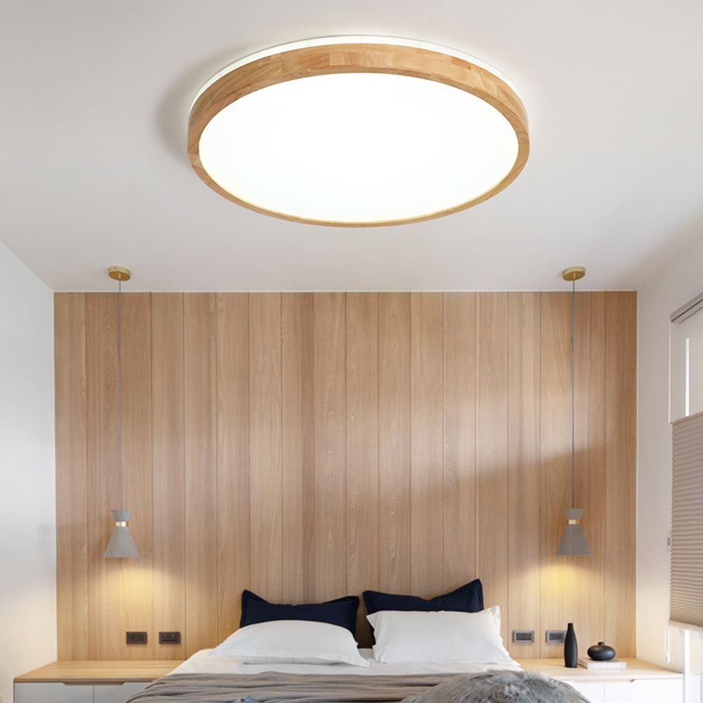 Ozawa Nordic Round Acrylic/Wood Flush Mount Ceiling Light, Wood
