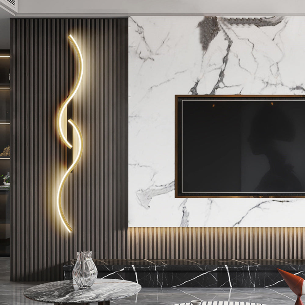 Louise Modern Linear Wave Bedroom Wall Lamp, Black/Gold,