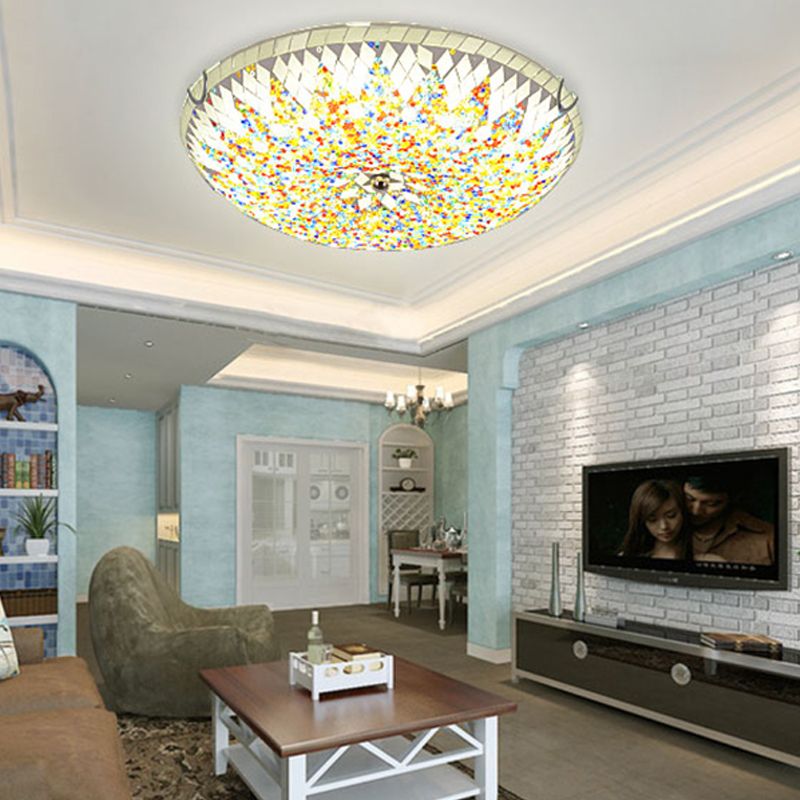 Eryn Modern Mediterranean Glass Flush Mount Ceiling Light, Blue/Yellow/White