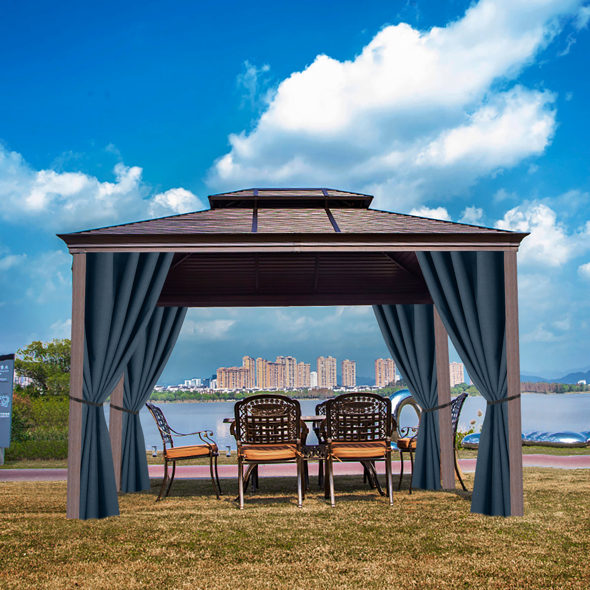 Modern Linen  Solid Color Outdoor Full Blackout Curtains