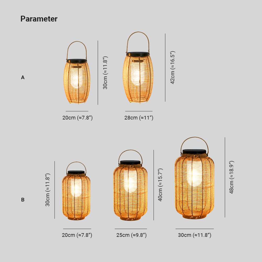 Ritta Retro Lantern Metal/Rattan Floor Lamp, Wood Color