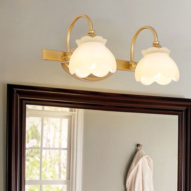 Lily Modern Flower Mirror Front Vanity Wall Lamp, Metal/Frosted Glass