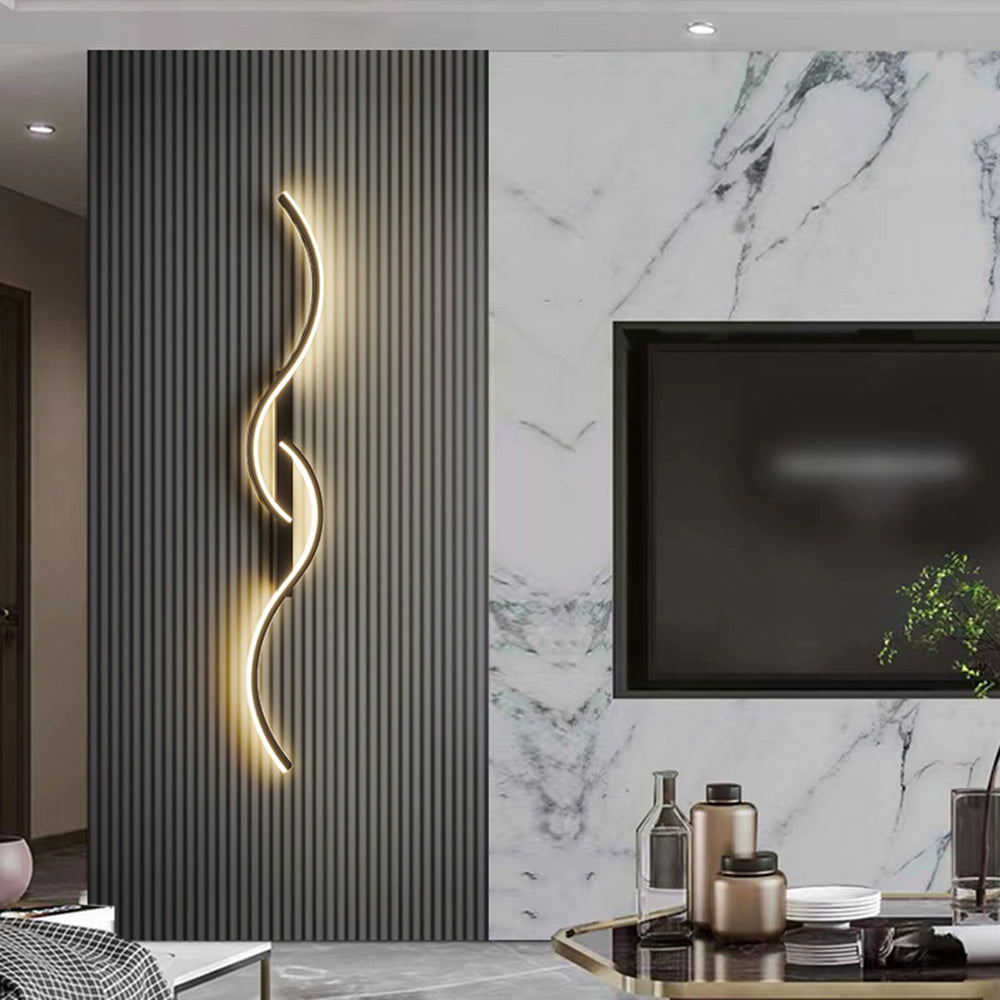 Louise Modern Linear Wave Bedroom Wall Lamp, Black/Gold,