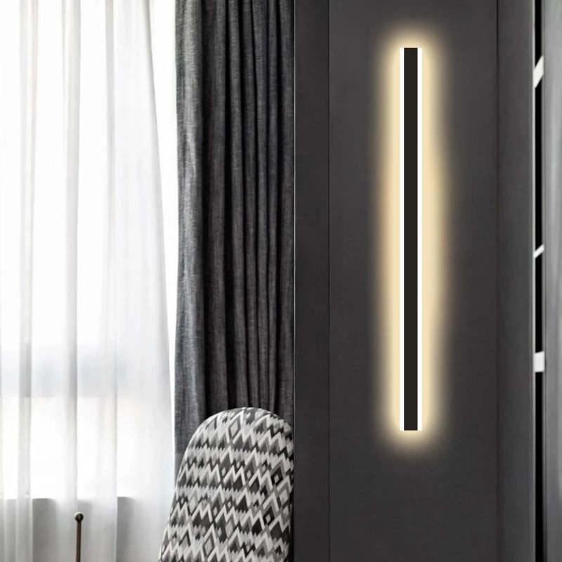 Edge Modern Outer Glow Linear Metal Outdoor Wall Light, Dark Steel Gray
