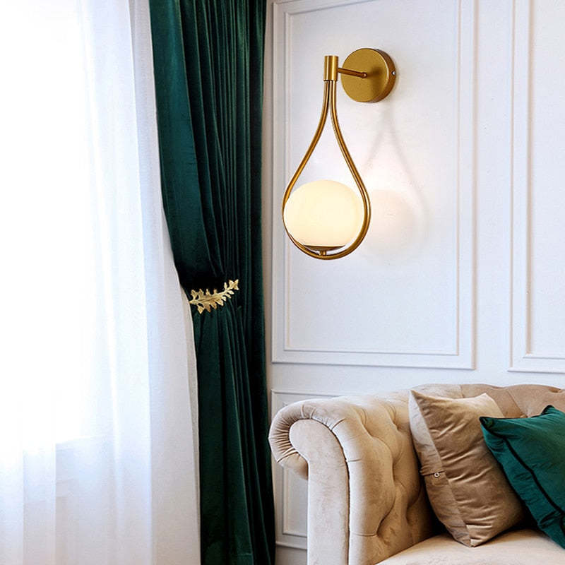 Valentina Nordic Creative Minimalist Water Drop Glass Gold Wall Lamp