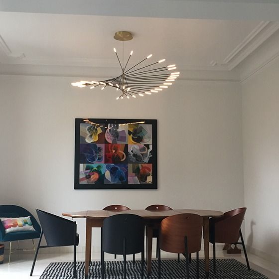 Lowry Modern Chandelier Rotating Fireworks, Black/Gold, Living Room/Art Gallery