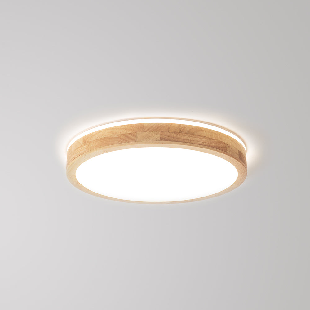 Ozawa Nordic Round Acrylic/Wood Flush Mount Ceiling Light, Wood