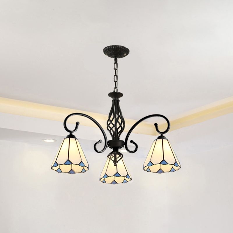Silva Tiffany Mediterranean Branch Metal Chandelier, White/Blue/Navy Blue