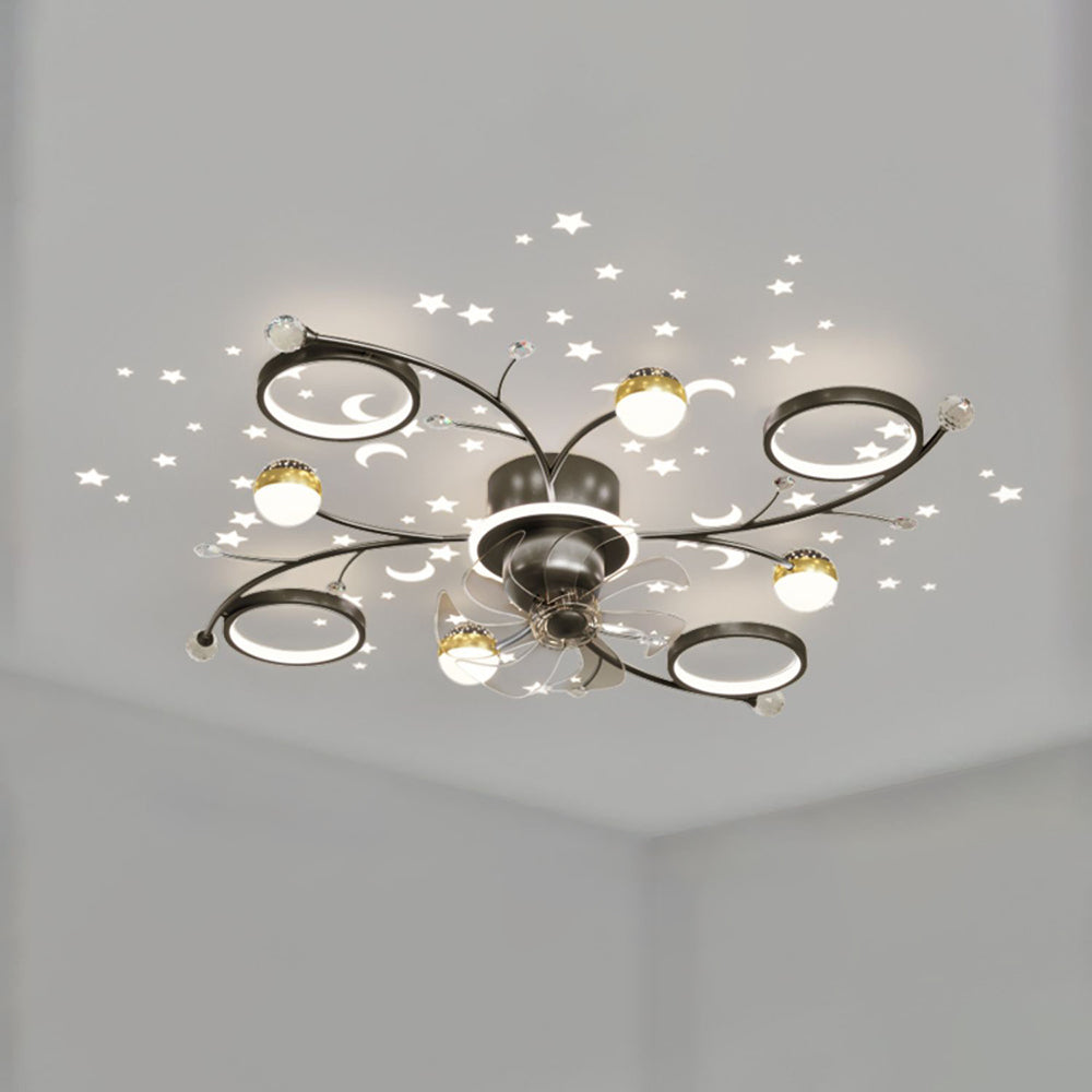 Madina Blue & Black Flush Mount Ceiling Fan with Light, 6/8/10 Heads, 31.5''/47.2''
