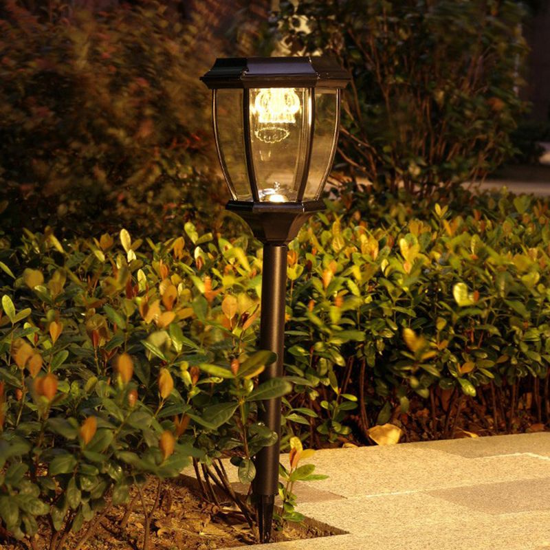 Pena Vintage Lantern Solar Outdoor Path Light, Black/Bronze