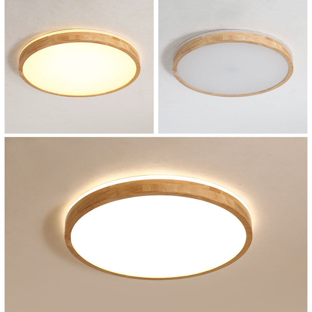 Ozawa Nordic Round Acrylic/Wood Flush Mount Ceiling Light, Wood