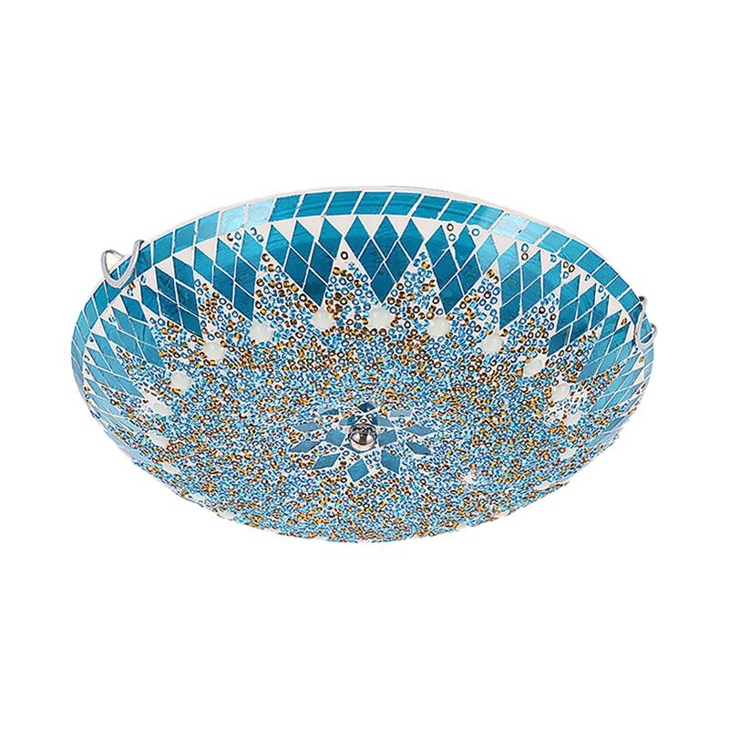 Eryn Modern Mediterranean Glass Flush Mount Ceiling Light, Blue/Yellow/White