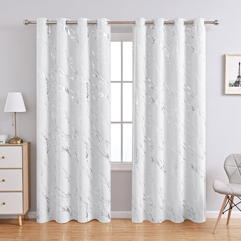 Modern Simple Silver Marble Pattern Thermal Blackout Curtain