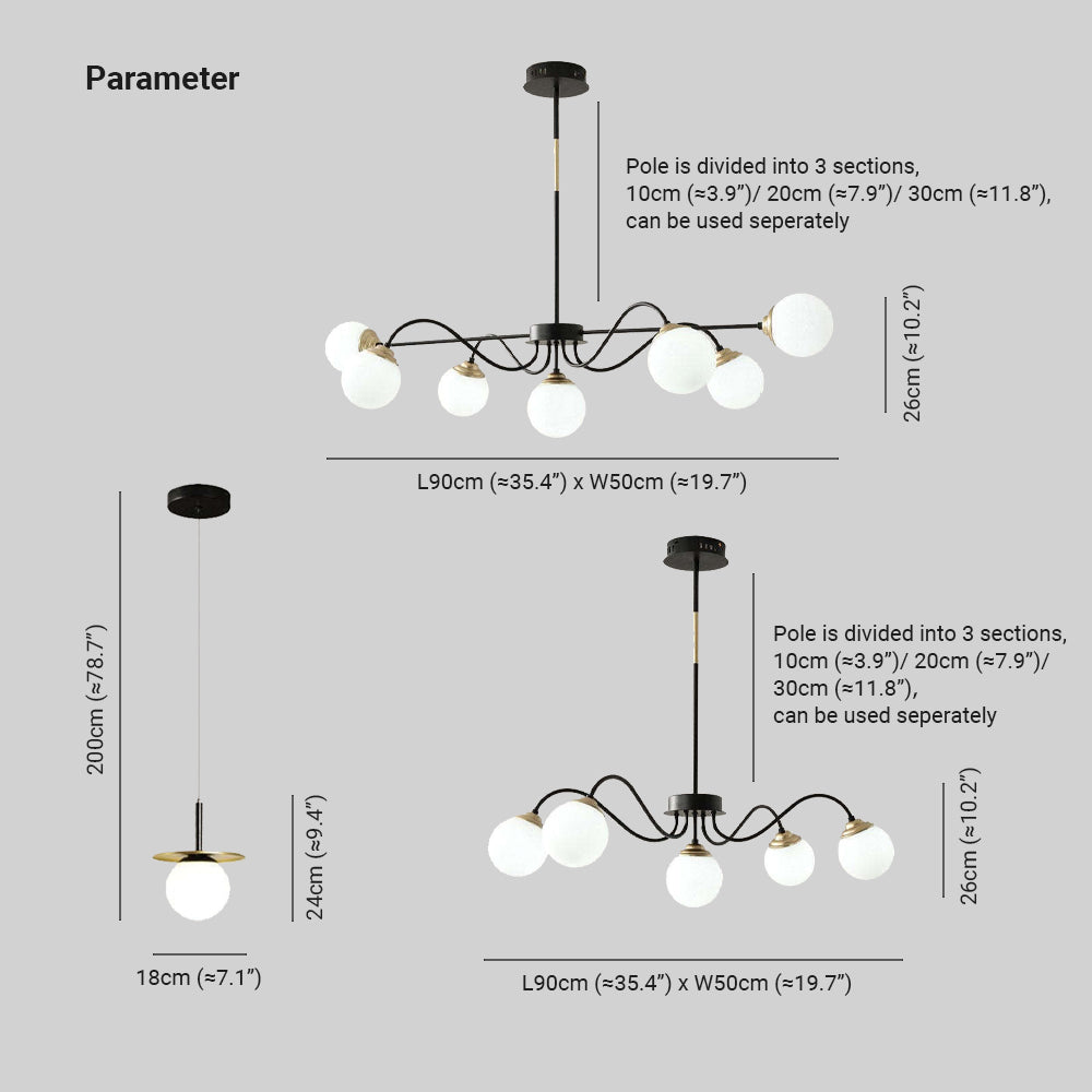 Nordic Modern Globe Metal Chandelier, White/Black