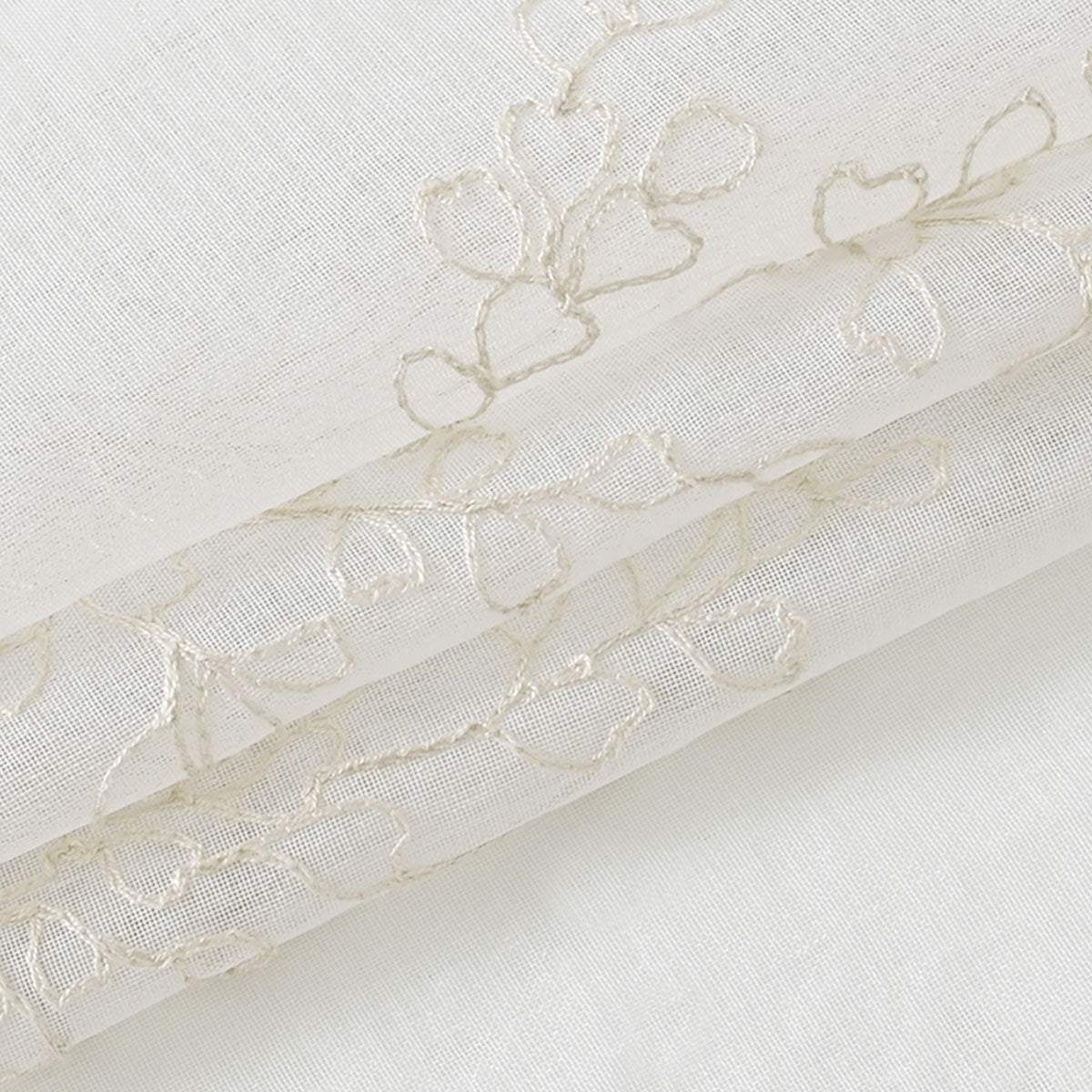 Modern Tree Branch Polyester Sheer Curtains, White/Beige